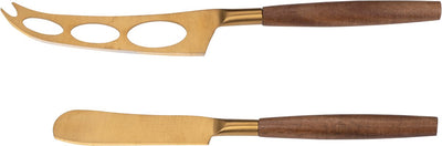 Set de couteaux à fromage Alpina 2 pièces - set de couteaux à fromage avec lames dorées et manche en bois - couteau à fromage pour fromages à pâte molle et dure - set de couteaux à fromage pour boissons ou plateau de fromages