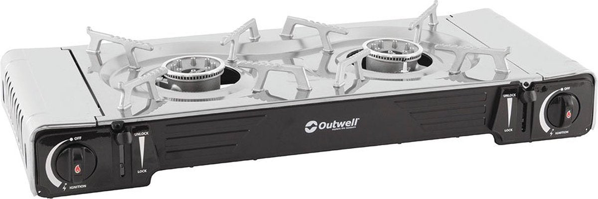 Outwell - cuisinière à gaz - camping - portable - apéritif - maxi - 2 brûleurs - gris argenté