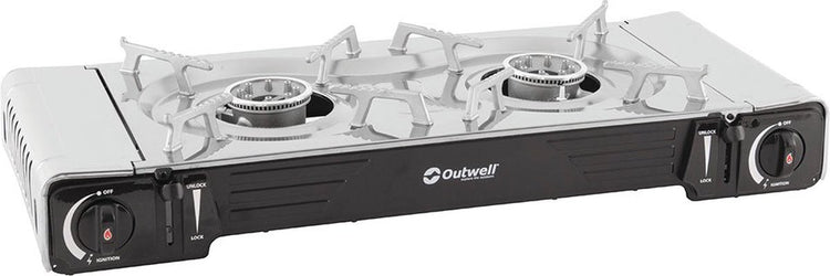 Outwell - cuisinière à gaz - camping - portable - apéritif - maxi - 2 brûleurs - gris argenté