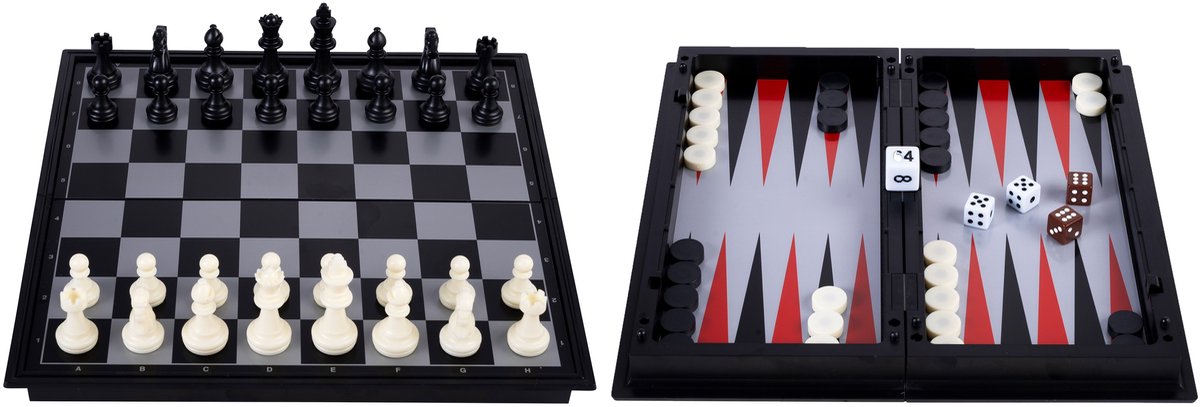 Engelhart jeu de voyage d'échecs backgammon 24 cm – pliable magnétique – avec compartiment de rangement – roi 50 mm –