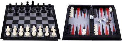 Engelhart jeu de voyage d'échecs backgammon 24 cm – pliable magnétique – avec compartiment de rangement – roi 50 mm –