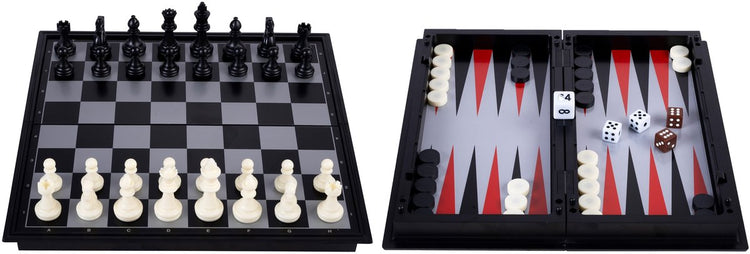 Engelhart jeu de voyage d'échecs backgammon 24 cm – pliable magnétique – avec compartiment de rangement – roi 50 mm –