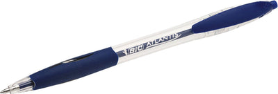 Stylo bille Bic Atlantis grip bleu rechargeable bouton poussoir clip