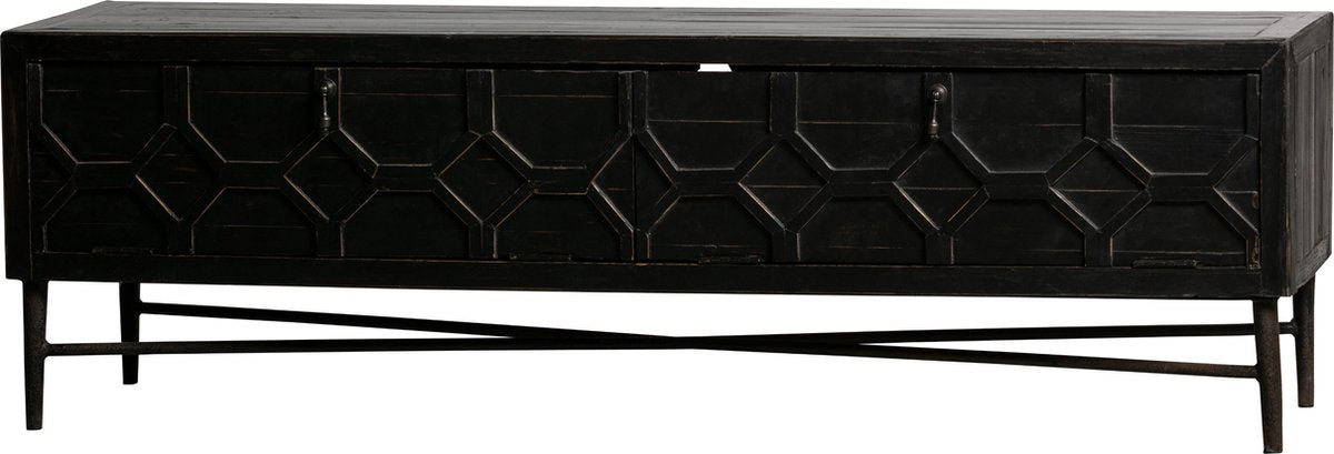 Woood legs Meuble TV table basse - bois de manguier - noir - 50x160x45 cm