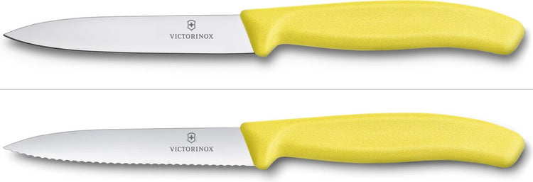 Couteau de bureau Victorinox Swiss Classic - 2 pièces : lisse et dentelé - jaune