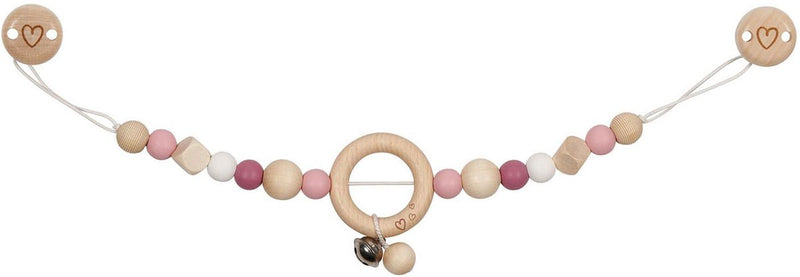 Chaîne de poussette en bois Goki coeur rose avec clips