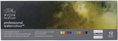 Winsor Newton 0193548 Set d'aquarelle professionnel – 12 demi-godets dans un chariot de voyage personnalisable, peinture aquarelle de haute qualité