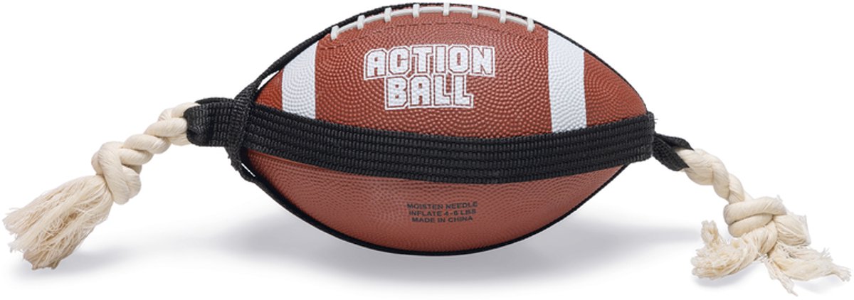 Beeztees ballon de rugby d'action avec corde - jouet pour chien - caoutchouc - marron - 21,5x21,5x15cm