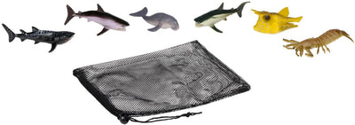 Eddy Toys Ensemble de Jouets Animaux Marins 6 pièces - Ensemble de Jeu de la Vie Marine pour Enfants - Jouets Animaux océaniques avec Filet de Rangement - Figurines d'animaux Jouets pour Jeu éducatif - à partir de 3 Ans