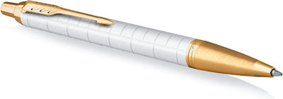 Stylo à bille Parker im premium | perle avec détail doré | pointe moyenne à l'encre bleue | coffret cadeau