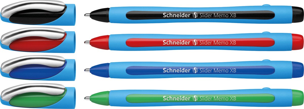 Schneider writing instruments stylo à bille schneider - slider memo - xb 1,4 mm - 4 pièces sur blister - s-75020