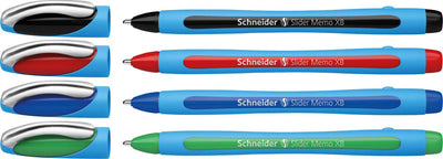 Schneider writing instruments stylo à bille schneider - slider memo - xb 1,4 mm - 4 pièces sur blister - s-75020