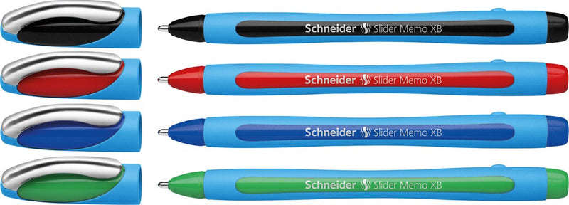 Schneider writing instruments stylo à bille schneider - slider memo - xb 1,4 mm - 4 pièces sur blister - s-75020
