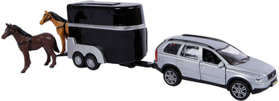 Kids Globe Die Cast Volvo XC90 avec remorque de cheval, 27 cm