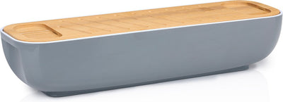 Boîte à pain Alpina - avec planche à découper couvercle en bambou - poignées - 40 x 12,2 x 8,5 cm - gris