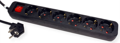 Prise Roline 6 prises avec interrupteur, noire, 6 m