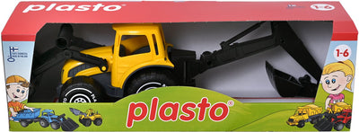 Tracteur Plasto avec chargeur frontal et bras d'excavatrice jaune 57 cm - véhicule jouet - pelle rétro - bras d'excavatrice - gros tracteur - sans BPA - fabriqué en Finlande - à partir de 1 an