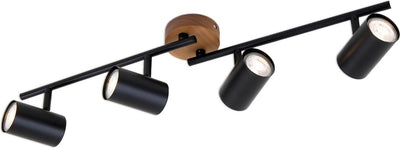 Briloner leuchten style bois - plafonnier - spots orientables - 4 lumières - gu10 - matériau : bois et métal - couleur : noir