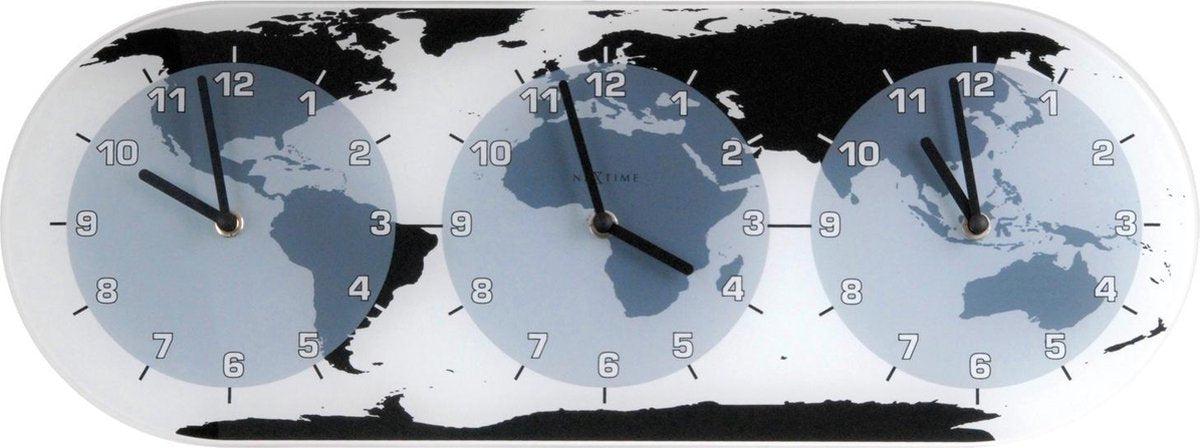 Nexttime mondial – horloge murale – 50 × 18,6 × 3,6 cm – verre – blanc
