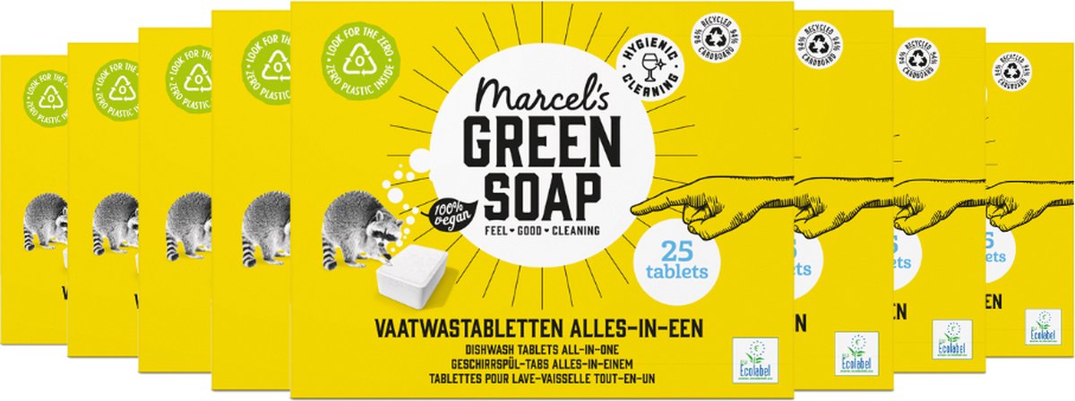 Pastilles lave-vaisselle savon vert Marcel's - 8 x 25 pièces - 200 lavages