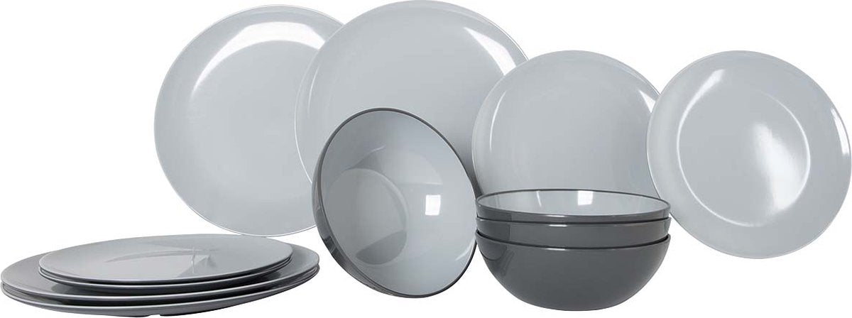 Gimex - ligne Vivid - vaisselle - gris - 12 pièces