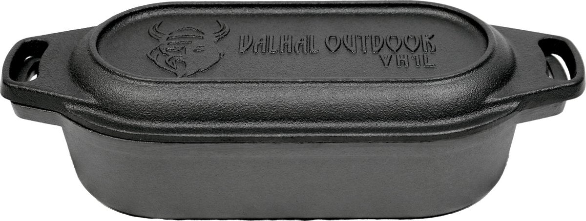 Valhal outdoor - cocotte double poêle 1l - petite cocotte, fonte, ovale, motif grill, vh1l