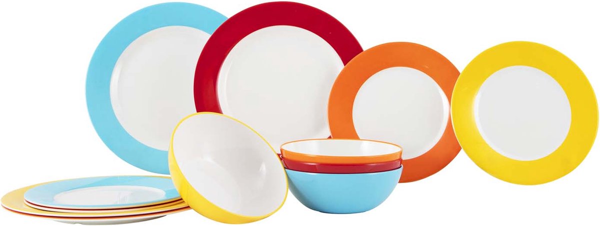 Gimex - ligne couleur - vaisselle - arc-en-ciel - 12 pièces