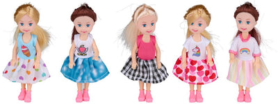 Eddy toys mini poupées mannequins 5 pièces - poupées jouets 12 cm pour enfants - poupées mannequins avec des tenues colorées - avec boîte de fenêtre - poupées pour maison de poupée - à partir de 3 ans