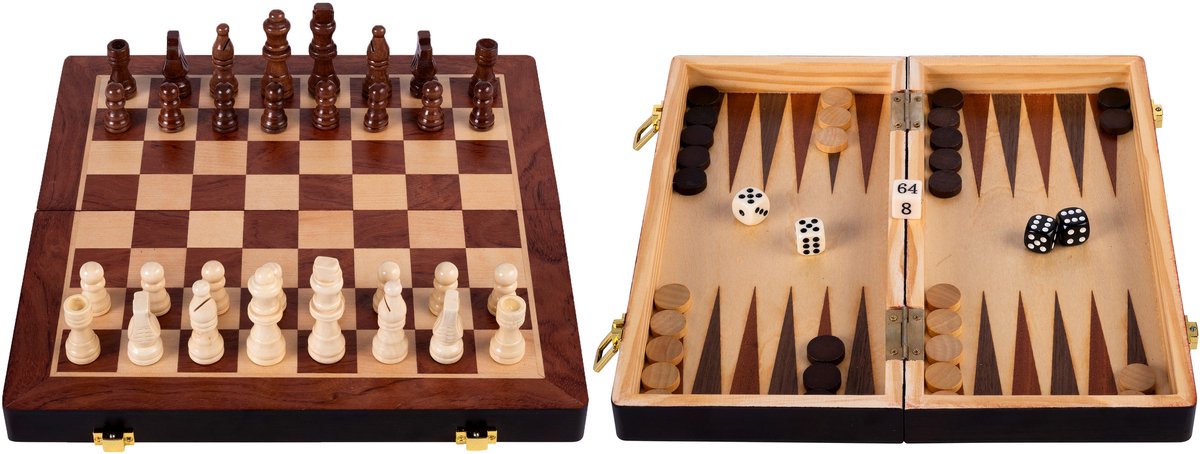 Engelhart - Jeu d'échecs pliable de backgammon - Échiquier et backgammon en bois de frêne - Plateau de jeu 30 x 30 x 5,5 cm - Plateau de voyage de luxe - Ensemble de jeu portable - 2 jeux en 1 -