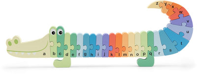 Woet ® puzzle alphabet en bois crocodile - apprendre l'ABC de A à Z - puzzle en forme de crocodile - apprendre l'alphabet - jouets éducatifs avec lettres - jouets pour tout-petits - à partir de 3 ans