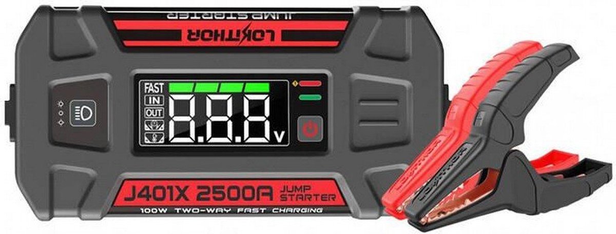 Lokithor jump starter j401x - 12v - puissance de démarrage 2500a - banque d'alimentation - lampe de poche - faible autodécharge