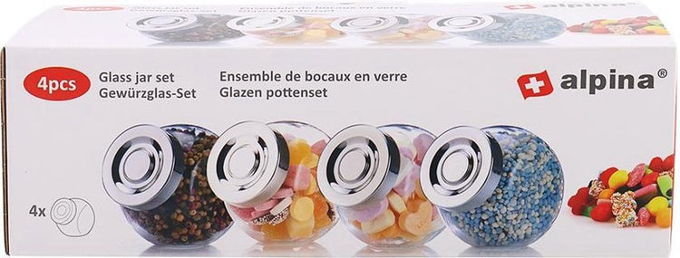 Alpin | bocaux de conservation en verre avec couvercle | set de 4 pots émaillés avec dexel | pots à épices | pots de bonbons |