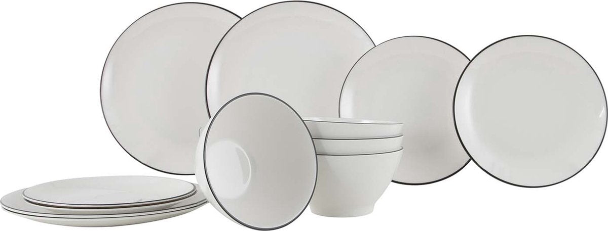 Vaisselle Gimex linea line - noir - 12 pièces