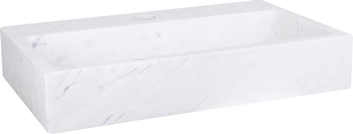 Fontaine plate Differnz 38x24x8cm 1 trou robinetterie droit rectangle mat marbre blanc