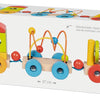 Train en bois Goki Rio avec blocs, labyrinthe de perles, hochet