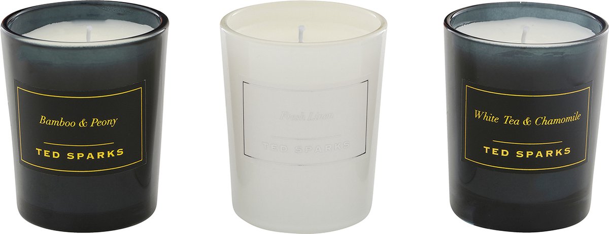 Ted Sparks - Coffret cadeau mini bougies - 3 bougies parfumées dans un bel emballage cadeau