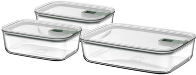 Set de récipients alimentaires en verre Mepal easyclip - 2x 1000 + 2250 ml - récipients alimentaires en verre avec fermeture coulissante - convient au micro-ondes. four (à vapeur). réfrigérateur et congélateur - sauge nordique