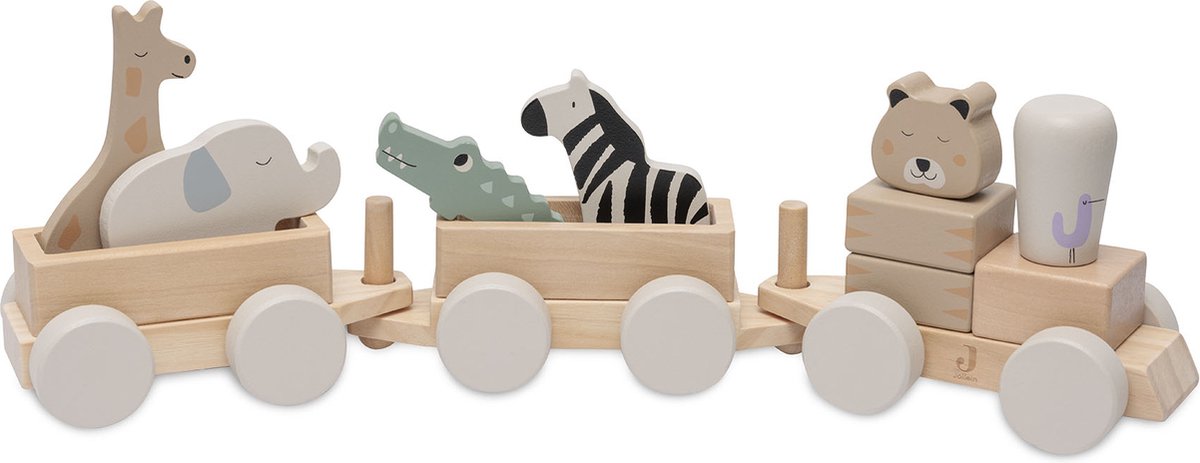 Jollein - train jouet en bois - jungle jambo - animaux de la jungle - véhicule jouet en bois - 100% fsc