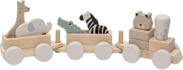Jollein - train jouet en bois - jungle jambo - animaux de la jungle - véhicule jouet en bois - 100% fsc
