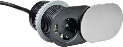 D light design light slidebox - multiprise - boîtier de distribution avec 1 prise - fiche de distribution avec USB A - multiprise intégrée avec câble de 1,9 mètre - argent