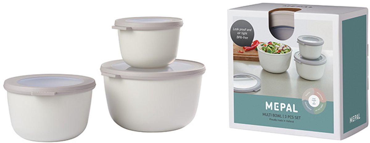 Mepal - coffret de conservation alimentaire cirqula multi bols - 500 + 1000 + 2000 ml - rond - blanc nordique