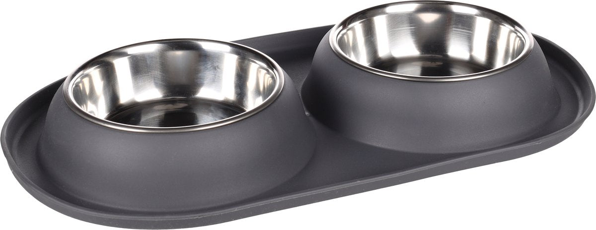 Flamingo grafa duo dîner - pot à manger et à boire pour chiens - pot à manger duo dîner grafa gris foncé dia 14,5cm 2x500ml - 1pc - 139074 - 1pc