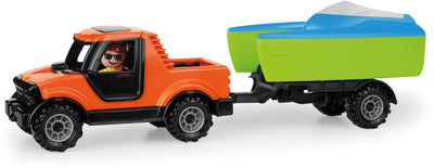 Pick-up jouet Lena avec remorque pour bateaux – ensemble camion et bateau.