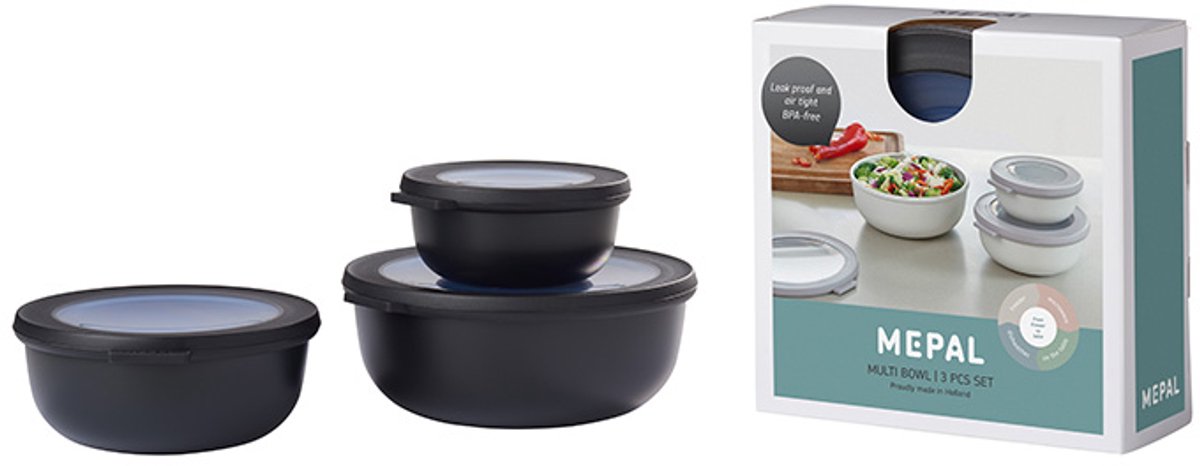 Mepal - coffret de conservation alimentaire multi bols cirqula - 350 + 750 + 1250 ml - rond - noir nordique