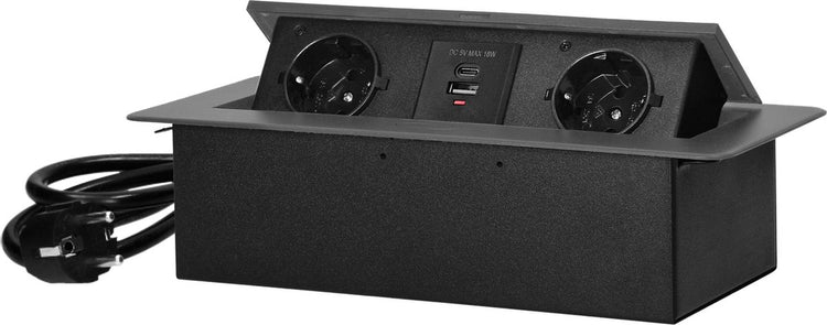 Multiprise de bureau pop-up Orno - multiprise avec 2 prises - USB A C - fiche de distribution intégrée avec câble de 1,5 mètre - anthracite