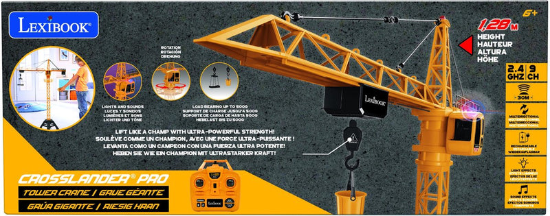 Grue à tour Lexibook crosslander® pro - occupez-vous sur le chantier avec cette grande grue télécommandée dotée de sons et d'effets dynamiques !