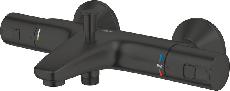 Robinet de bain thermostatique Grohe à démarrage précis - 15 cm - économie d'eau - avec inverseur - raccords inclus - noir mat