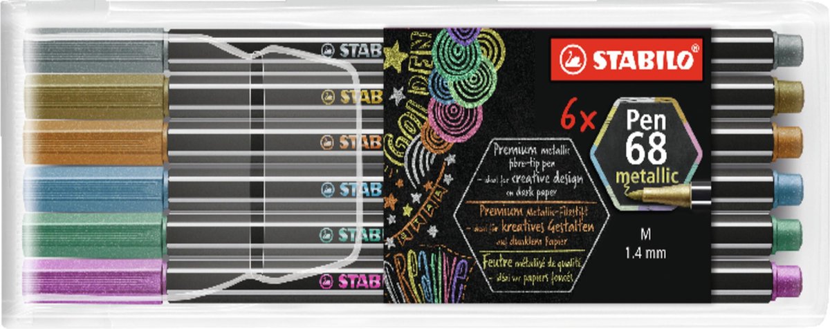 Stabilo pen 68 métallisé - feutre métallique premium - étui de 6 couleurs