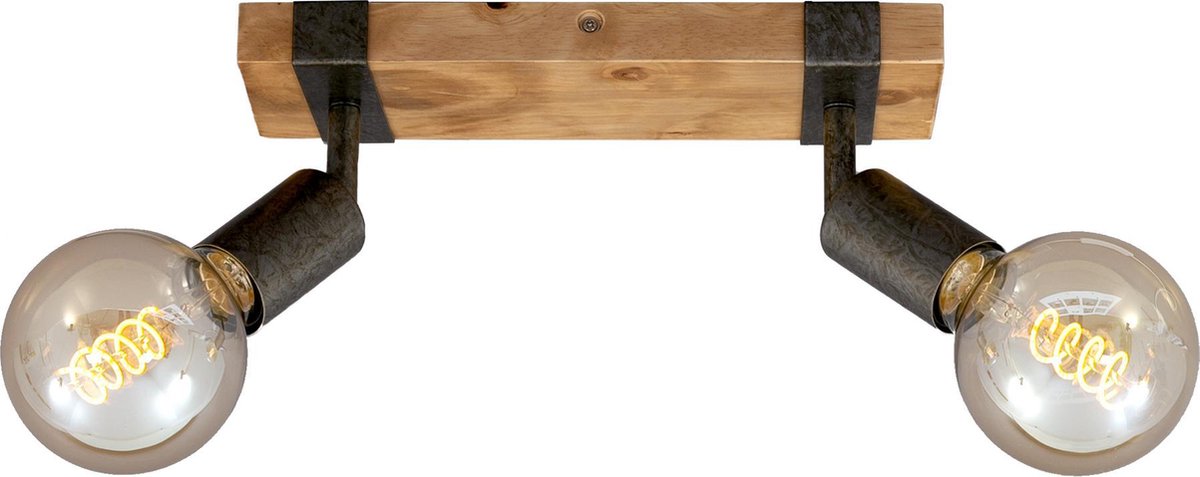 Briloner leuchten wood basic - plafonnier - spots rotatifs - 2xe27 max. 25w - matière : bois et métal - couleur : noir et gris métal