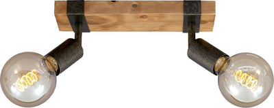 Briloner leuchten wood basic - plafonnier - spots rotatifs - 2xe27 max. 25w - matière : bois et métal - couleur : noir et gris métal